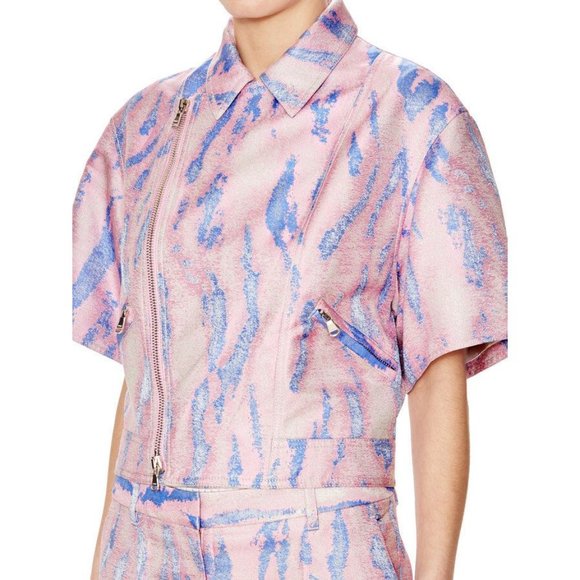 3.1 PHILLIP LIM Cropped JACQUARD Kimono MOTORCYCLE Biker JACKET Pink Blue ( 4 ) - Picture 3 of 9